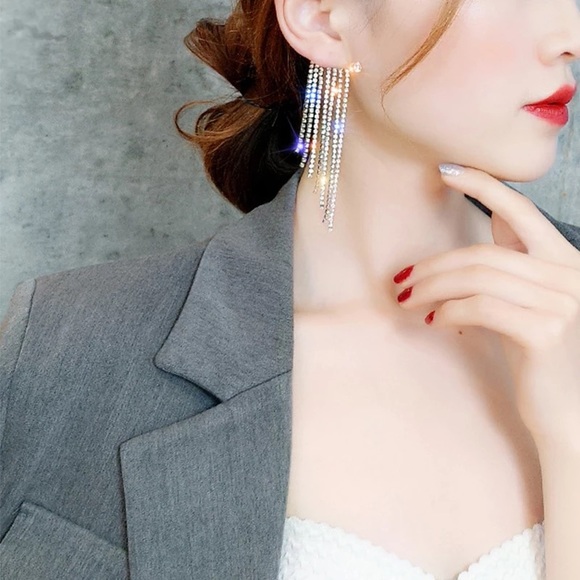 Glam Crystal Tassel Left Ear Cuff Clip Earring - Picture 2 of 16